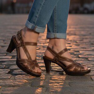 Bella Vita Women Brown Leather Slingback Platform Heels Sandals Size 8M